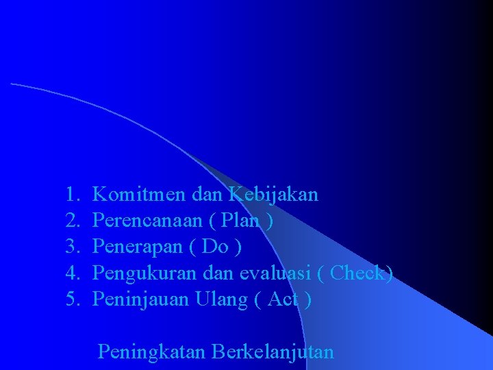 1. 2. 3. 4. 5. Komitmen dan Kebijakan Perencanaan ( Plan ) Penerapan (