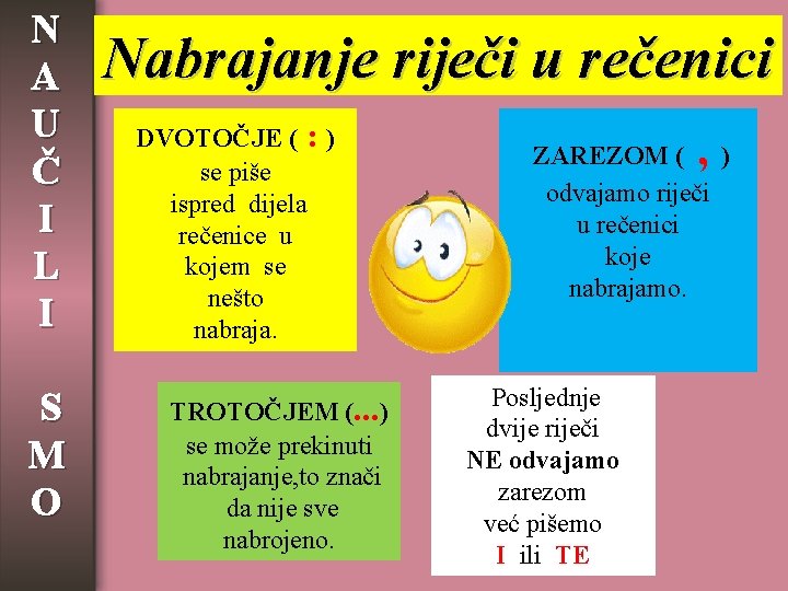 N A U Č I L I S M O Nabrajanje riječi u rečenici