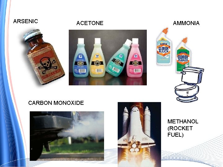 ARSENIC ACETONE AMMONIA CARBON MONOXIDE METHANOL (ROCKET FUEL) 