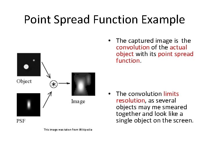 Point Spread Function Example • The captured image is the convolution of the actual