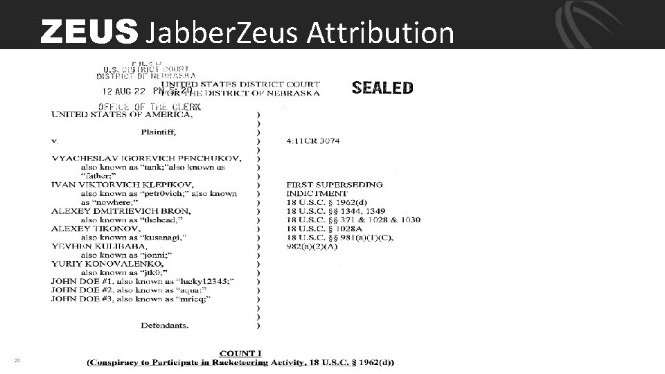 ZEUS Jabber. Zeus Attribution 22 