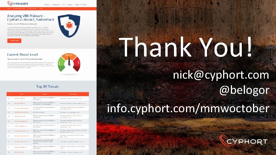 Thank You! nick@cyphort. com @belogor info. cyphort. com/mmwoctober 