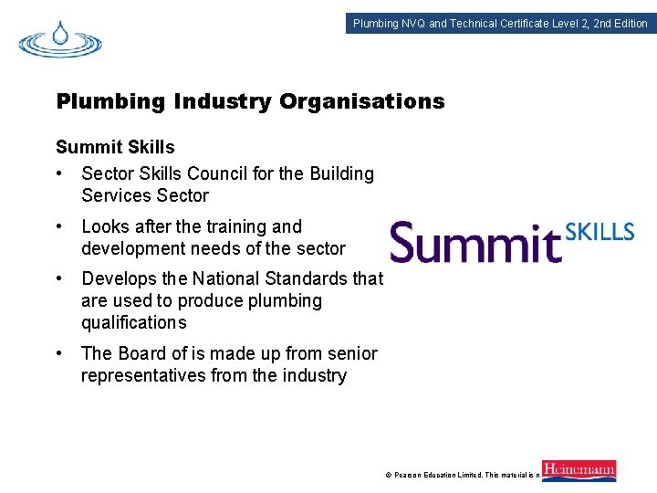 Plumbing NVQ and Technical Certificate Level 2, 2 nd Edition Plumbing Industry Organisations Summit