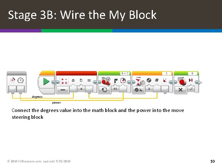 Stage 3 B: Wire the My Block degrees power Connect the degrees value into