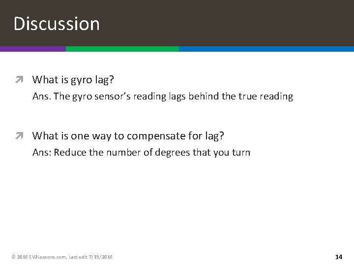 Discussion What is gyro lag? Ans. The gyro sensor’s reading lags behind the true