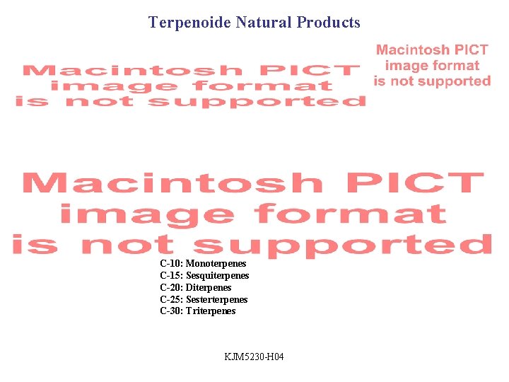 Terpenoide Natural Products C-10: Monoterpenes C-15: Sesquiterpenes C-20: Diterpenes C-25: Sesterterpenes C-30: Triterpenes KJM