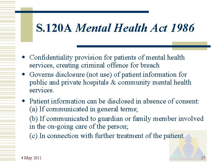 S. 120 A Mental Health Act 1986 w Confidentiality provision for patients of mental