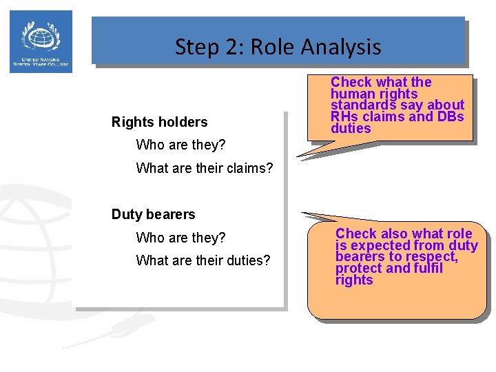 Step 2: Role Analysis § § Rights holders q Who are they? q What