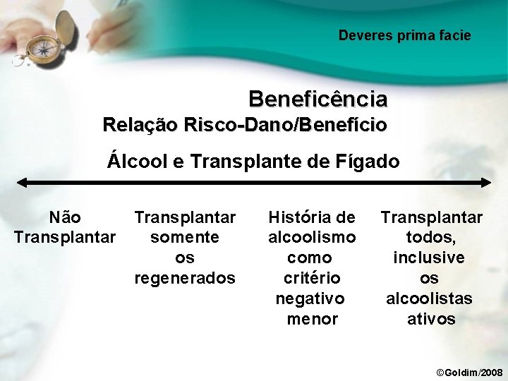 Deveres prima facie Beneficência Relação Risco-Dano/Benefício Álcool e Transplante de Fígado Não Transplantar somente