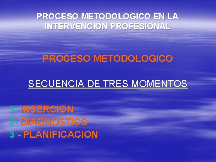 PROCESO METODOLOGICO EN LA INTERVENCION PROFESIONAL PROCESO METODOLOGICO SECUENCIA DE TRES MOMENTOS 1 -