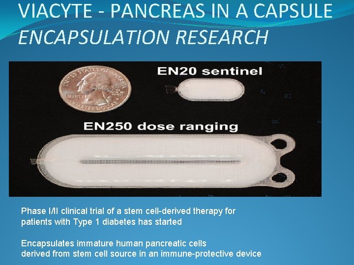 VIACYTE - PANCREAS IN A CAPSULE ENCAPSULATION RESEARCH Phase I/II clinical trial of a