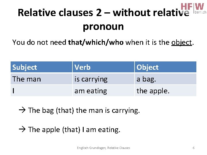 Relative clauses 2 – without relative pronoun You do not need that/which/who when it