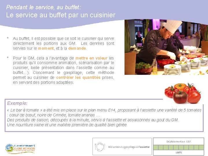 Pendant le service, au buffet: Le service au buffet par un cuisinier • Au