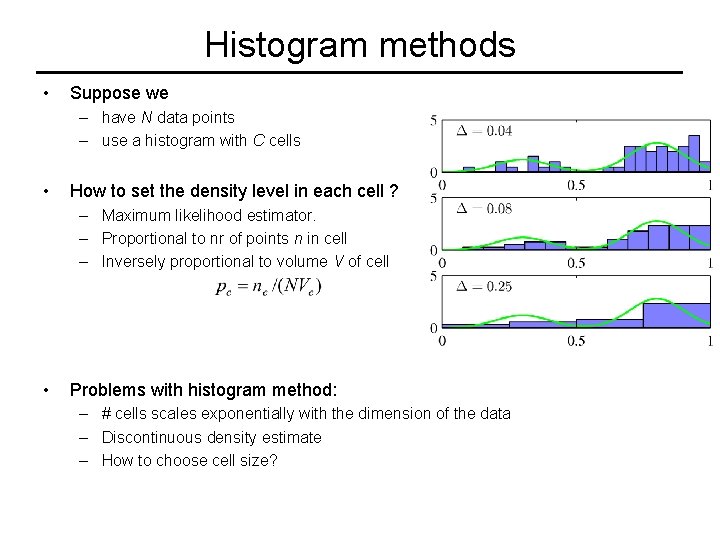 Histogram methods • Suppose we – have N data points – use a histogram