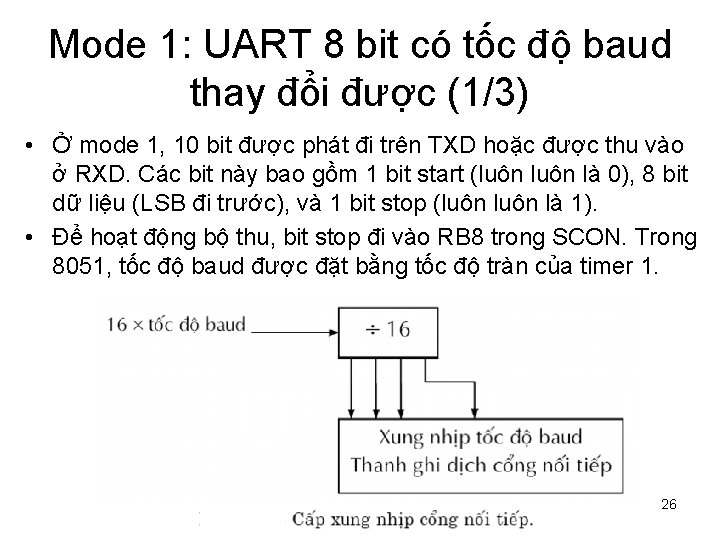 Mode 1: UART 8 bit có tốc độ baud thay đổi được (1/3) •