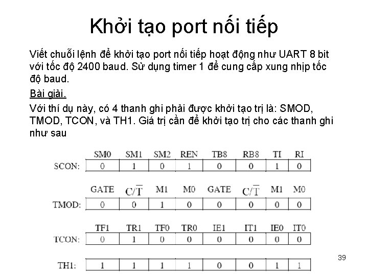 Khởi tạo port nối tiếp Viết chuỗi lệnh để khởi tạo port nối tiếp