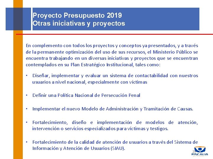 Proyecto Presupuesto 2019 Otras iniciativas y proyectos En complemento con todos los proyectos y