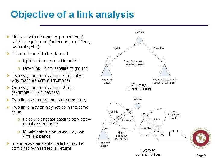 Objective of a link analysis Ø Link analysis determines properties of satellite equipment (antennas,