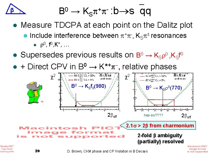 B 0 → KS + - : b s qq l Measure TDCPA at