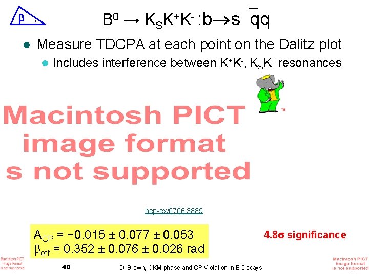 B 0 → KSK+K- : b s qq l Measure TDCPA at each point