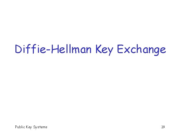 Diffie-Hellman Key Exchange Public Key Systems 29 