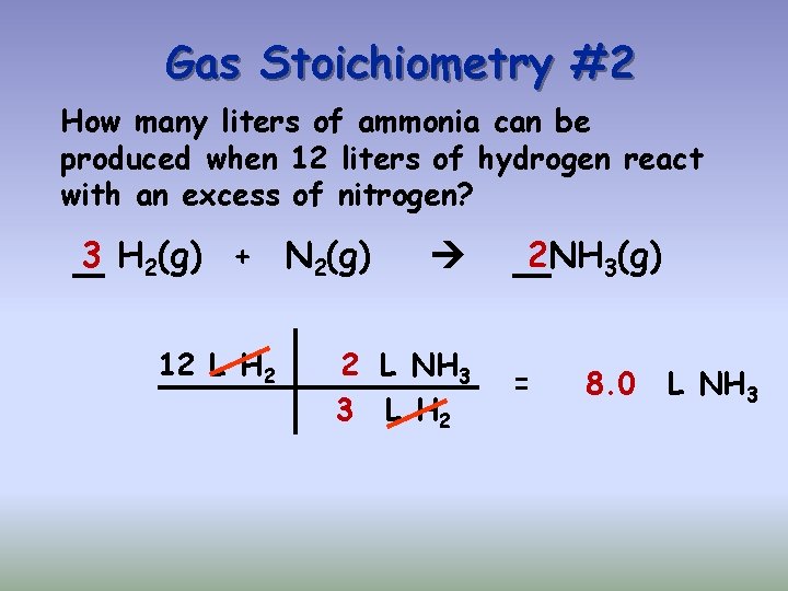 Gas Stoichiometry #2 How many liters of ammonia can be produced when 12 liters