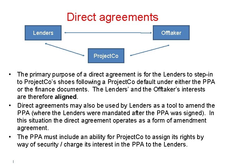 Direct agreements Offtaker Lenders Project. Co • The primary purpose of a direct agreement