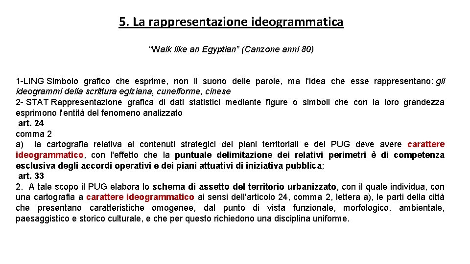 5. La rappresentazione ideogrammatica “Walk like an Egyptian” (Canzone anni 80) 1 -LING Simbolo