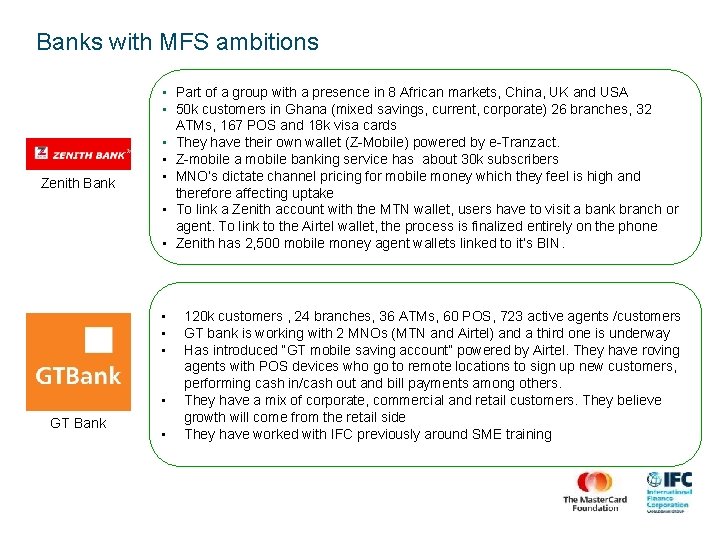 Banks with MFS ambitions Zenith Bank • Part of a group with a presence