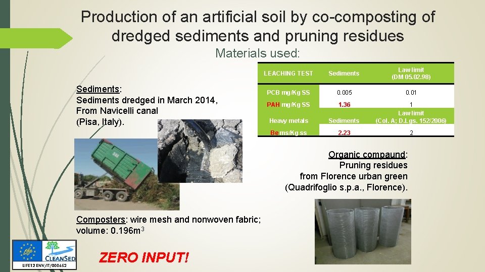 Production of an artificial soil by co-composting of dredged sediments and pruning residues Materials