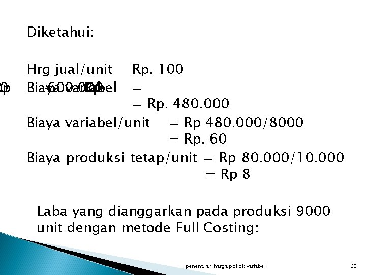 Rp 0 Diketahui: Hrg jual/unit Biaya – 600. 000 variabel Rp. 100 = =