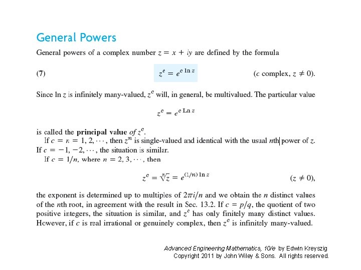 Advanced Engineering Mathematics, 10/e by Edwin Kreyszig Copyright 2011 by John Wiley & Sons.