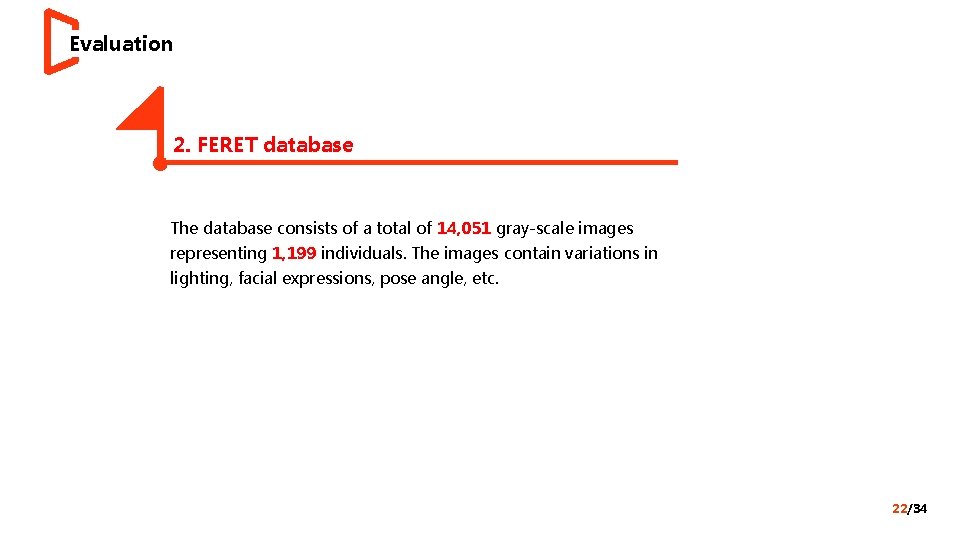 Evaluation 2. FERET database The database consists of a total of 14, 051 gray-scale