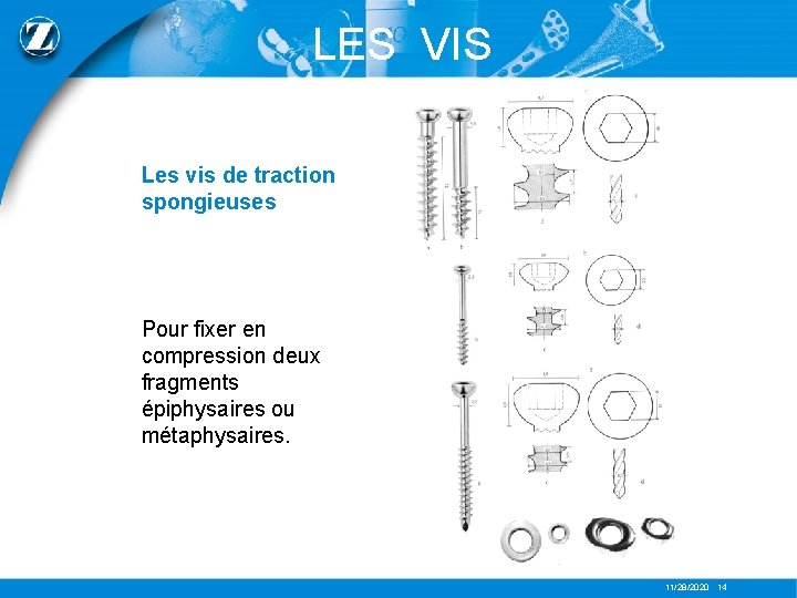 LES VIS Les vis de traction spongieuses Pour fixer en compression deux fragments épiphysaires