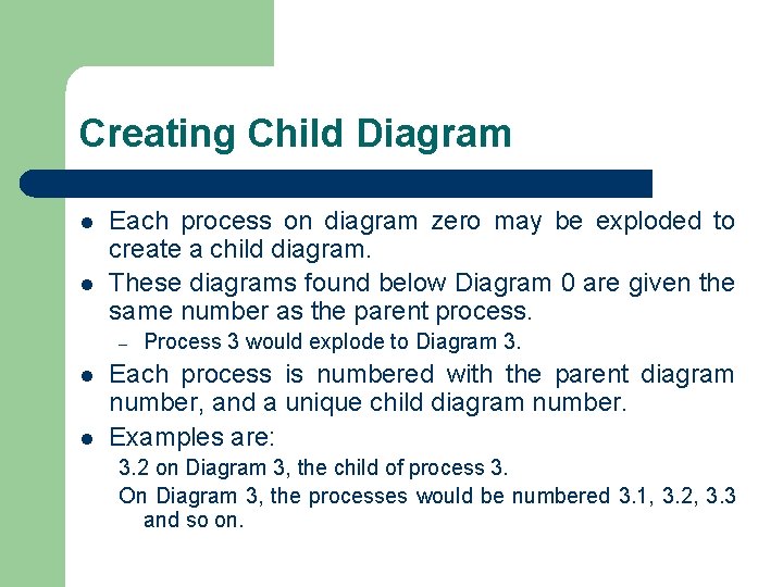 Creating Child Diagram l l Each process on diagram zero may be exploded to Creating Child Diagram l l Each process on diagram zero may be exploded to