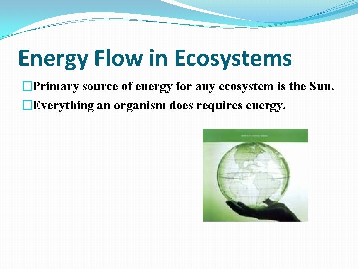 Energy Flow in Ecosystems �Primary source of energy for any ecosystem is the Sun.