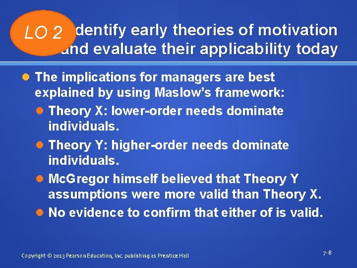 LO 2 Identify early theories of motivation and evaluate their applicability today The implications