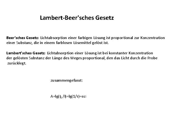 Lambert-Beer'sches Gesetz: Lichtabsorption einer farbigen Lösung ist proportional zur Konzentration einer Substanz, die in