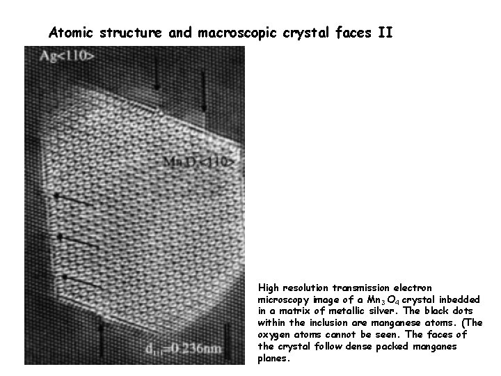 Atomic structure and macroscopic crystal faces II High resolution transmission electron microscopy image of