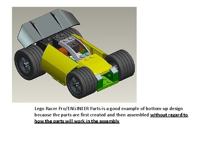 Lego Racer Pro/ENGINEER Parts is a good example of bottom-up design because the parts