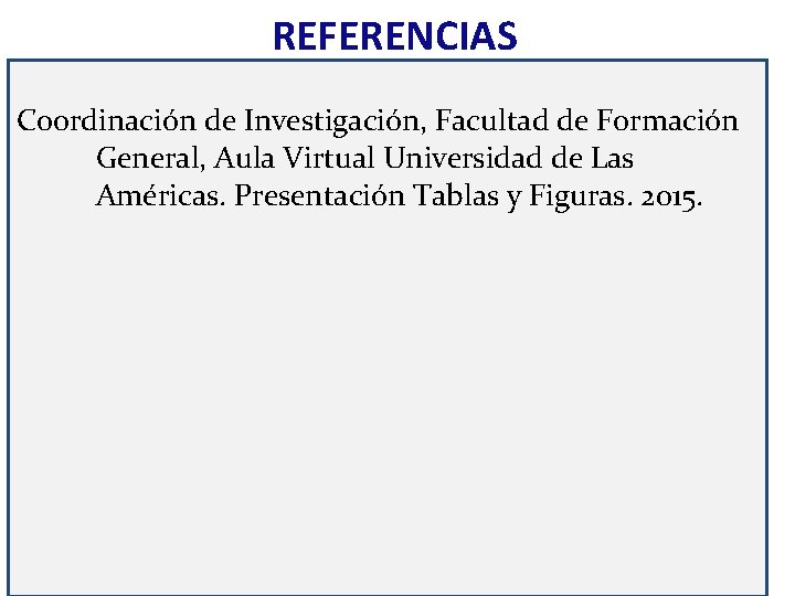 REFERENCIAS Coordinación de Investigación, Facultad de Formación General, Aula Virtual Universidad de Las Américas.