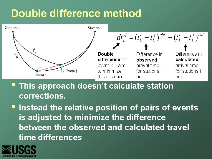 Double difference method § § Double difference for event k – aim to minimize