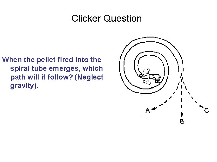 Clicker Question When the pellet fired into the spiral tube emerges, which path will