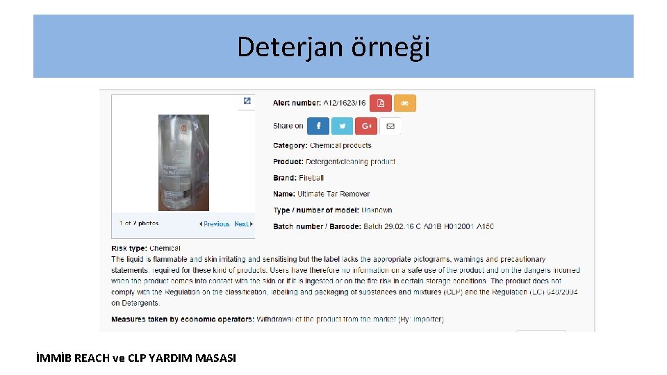 Deterjan örneği İMMİB REACH ve CLP YARDIM MASASI 