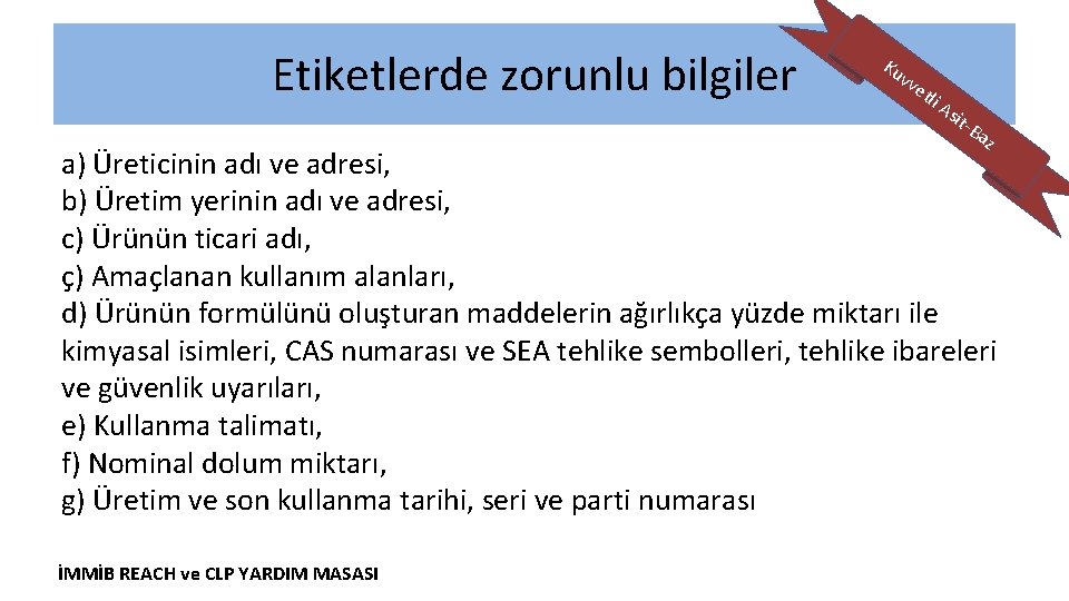 Etiketlerde zorunlu bilgiler Ku v ve tli As it -B az a) Üreticinin adı