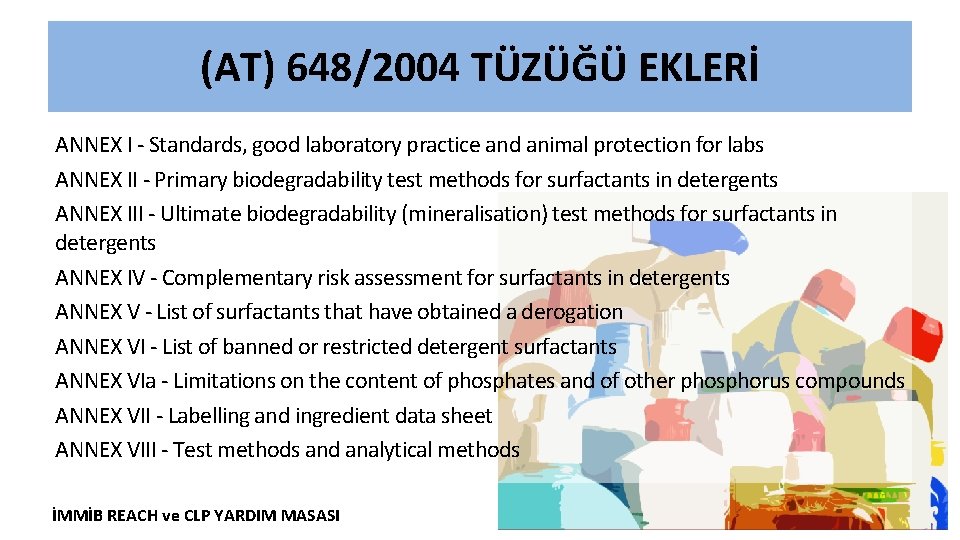 (AT) 648/2004 TÜZÜĞÜ EKLERİ ANNEX I - Standards, good laboratory practice and animal protection