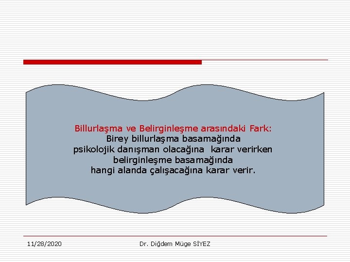 Billurlaşma ve Belirginleşme arasındaki Fark: Birey billurlaşma basamağında psikolojik danışman olacağına karar verirken belirginleşme