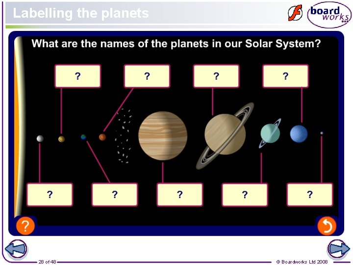Labelling the planets 28 of 48 © Boardworks Ltd 2008 