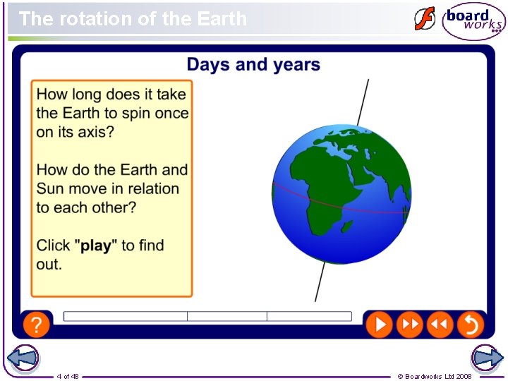 The rotation of the Earth 4 of 48 © Boardworks Ltd 2008 