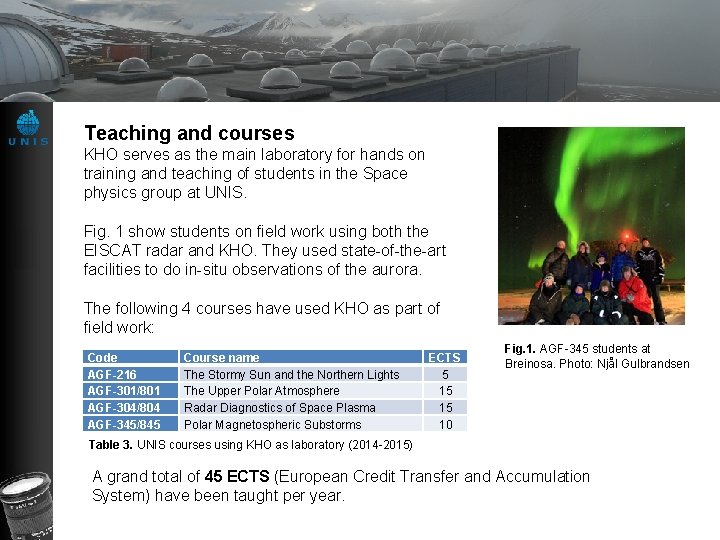 Teaching and courses KHO serves as the main laboratory for hands on training and